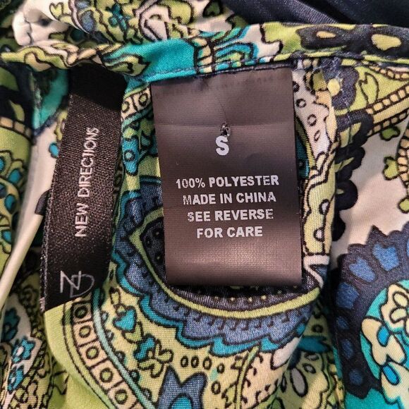 New Directions Top Artsy Boho Sleeveless Paisley Rolled Bandana Scoop Green S - Picture 4 of 11